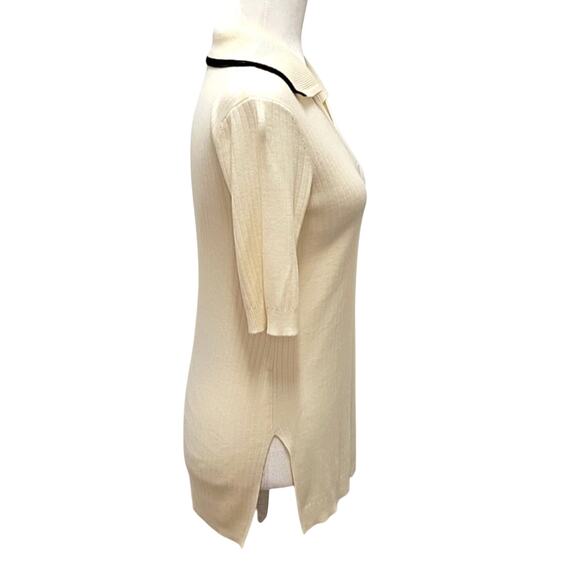 Duette NYC Cream w/Black Trimmed Collar Sweater Short Sleeved V-Neck Size XXS - Picture 2 of 8